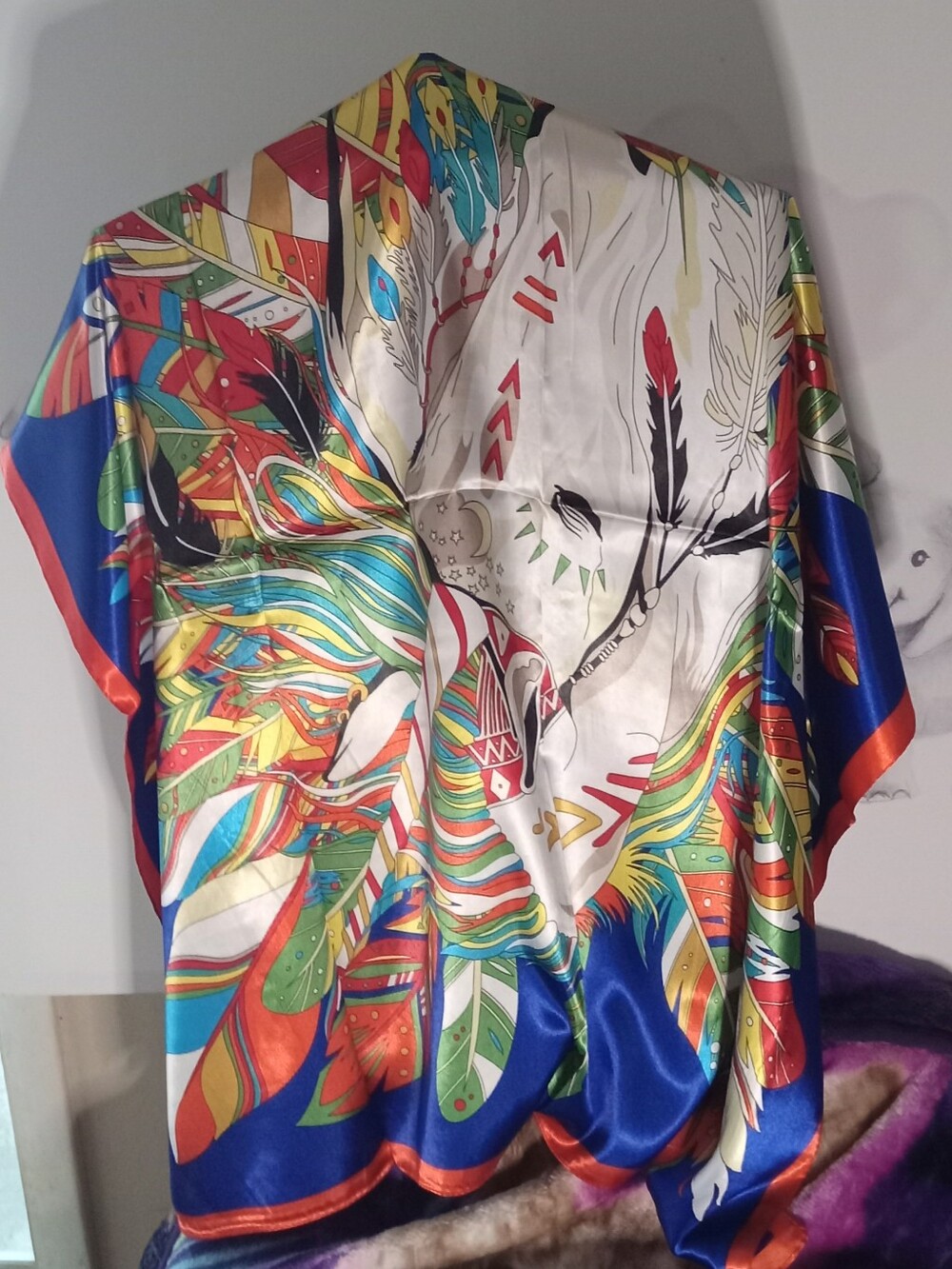 Vibrant Feather Print Scarf - Multi Color NWT